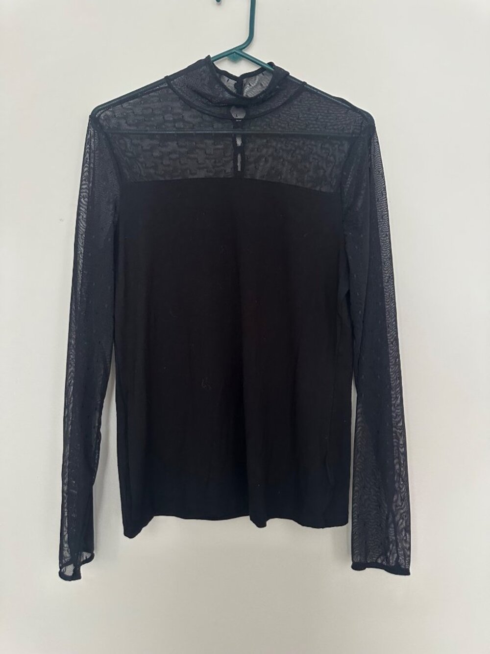 Sheer Black Dotted Mesh Whimsigoth Fairy Grunge Long Sleeve Top Womens M 90s Y2K